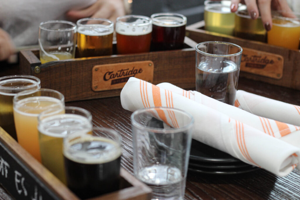 Beer flights on table