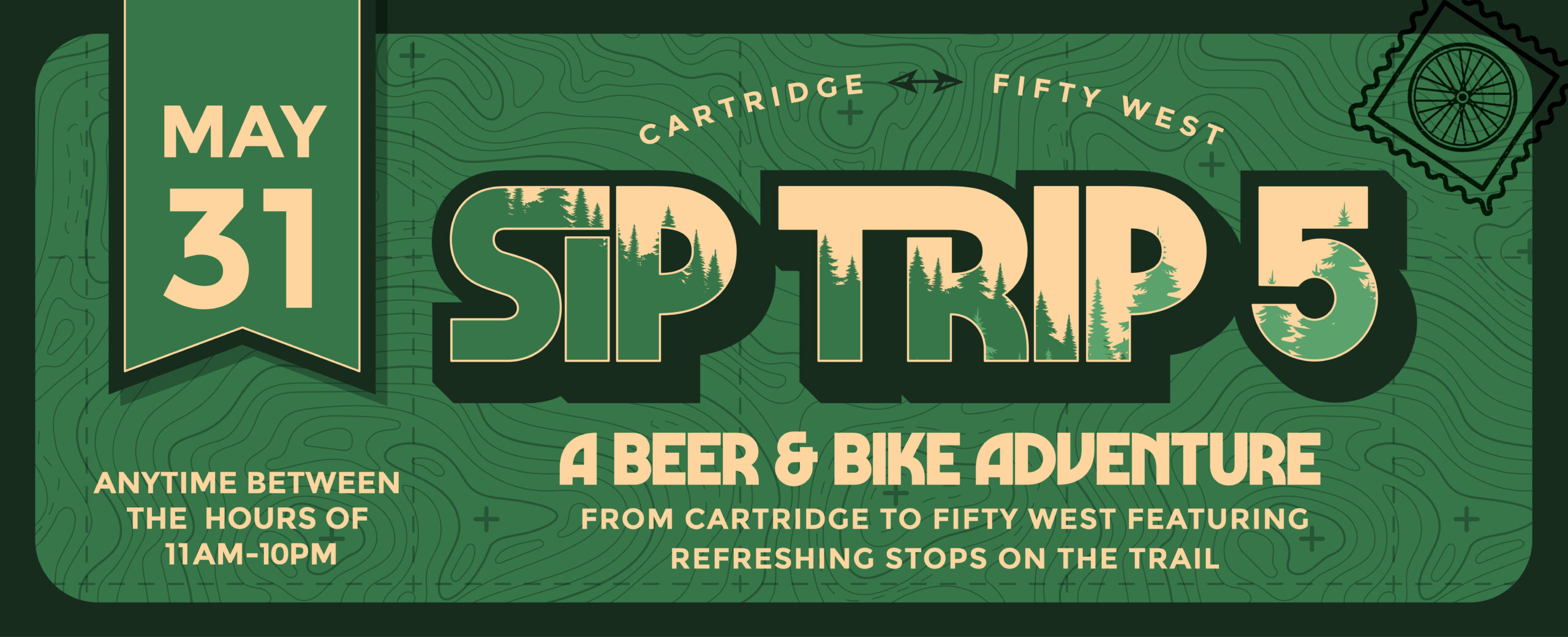 Cartridge and 50 West Sip Trip Volume 5. A bike and beer adventure. May 31, 2025.